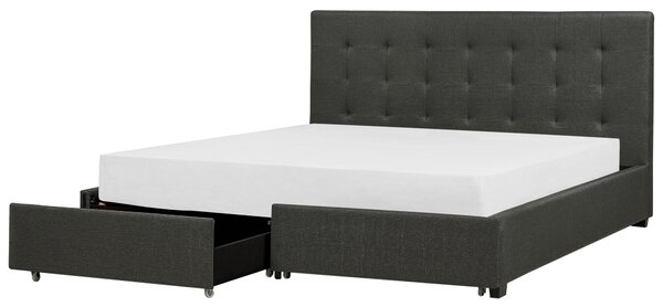 Posteľ 180 x 200 cm tmavosivá čalúnený rám s úložným priestorom čelo s gombíkmi
