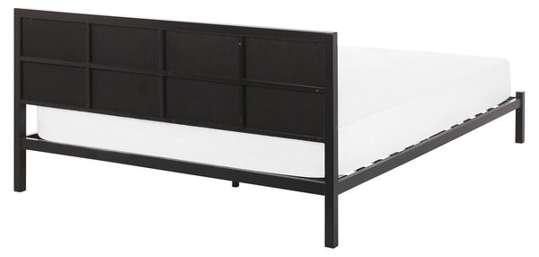 Kovová posteľ čierna 160 x 200 cm rám postele s roštom sivé čalúnené čelo minimalistický dizajn