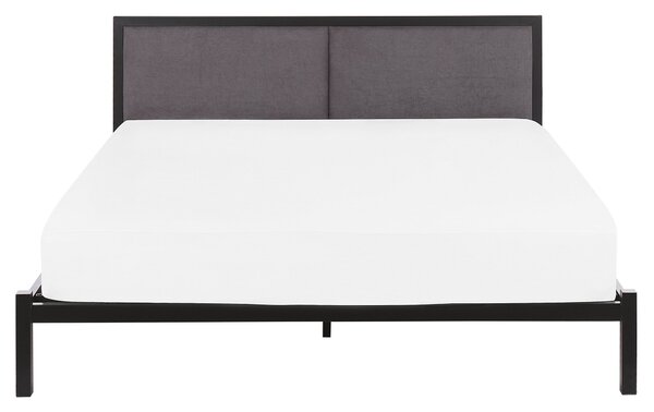Kovová posteľ čierna 160 x 200 cm rám postele s roštom sivé čalúnené čelo minimalistický dizajn