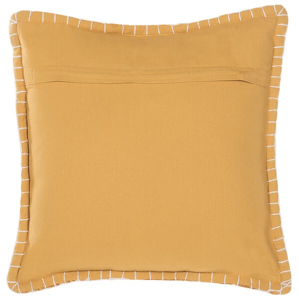 Dekoratívny vankúš žltý so vzorom 45 x 45 cm kvetovaný geometrický vzor retro boho dekoračný doplnok
