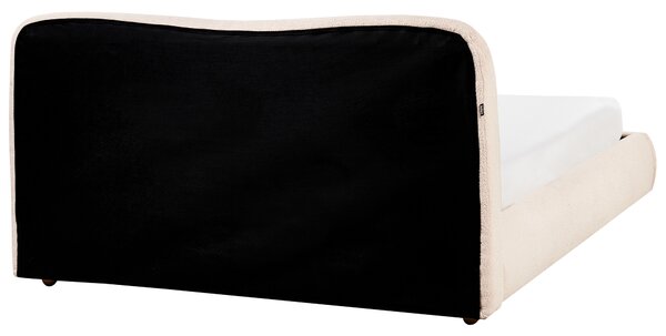 Posteľ s úložným priestorom svetlobéžová buklé čalúnenie 160 x 200 cm minimalistický moderný dizajn spálňa