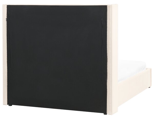 Posteľ s úložným priestorom krémová biela zamatová čalúnená 140 x 200 cm prešívané čelo elegantný glamour dizajn