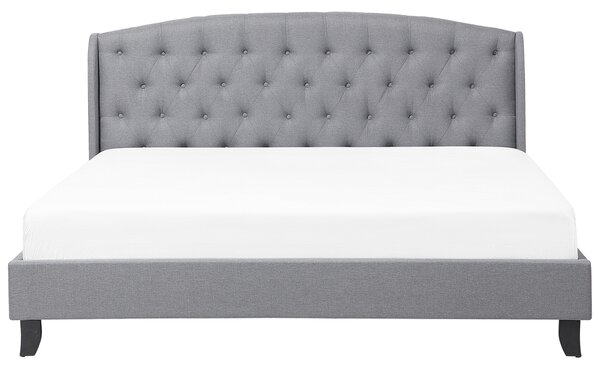 Posteľ s roštom sivá 180 x 200 cm polyesterový čalúnený rám prešívané čelo moderný dizajn