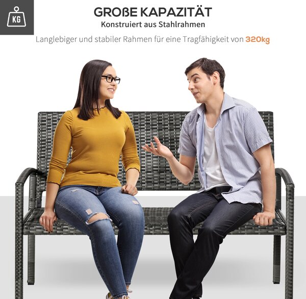 OUTSUNNY Záhradná lavica s oceľovým rámom a ratanovým rámom pre 2 osoby do 320 kg sivá