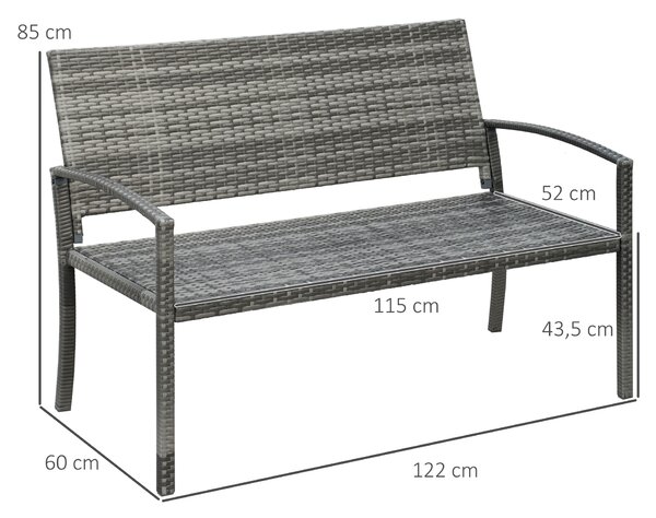 OUTSUNNY Záhradná lavica s oceľovým rámom a ratanovým rámom pre 2 osoby do 320 kg sivá