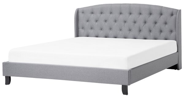 Posteľ s roštom sivá 180 x 200 cm polyesterový čalúnený rám prešívané čelo moderný dizajn