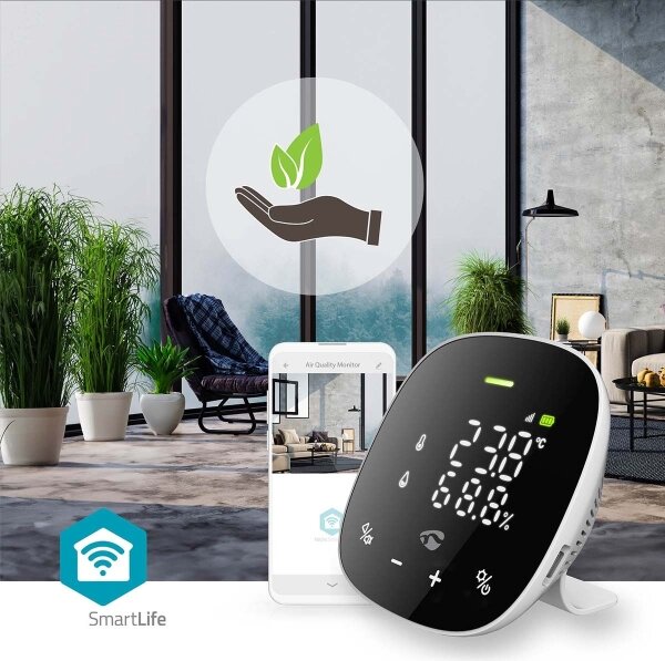 Nedis WIFISA20CBK-Inteligentný monitor kvality ovzdušia s LED displejom SmartLife Wi-Fi