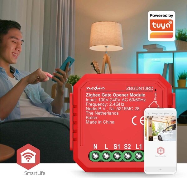 Nedis ZBGDN10RD - Inteligentný spínač garážových vrát SmartLife Zigbee Tuya