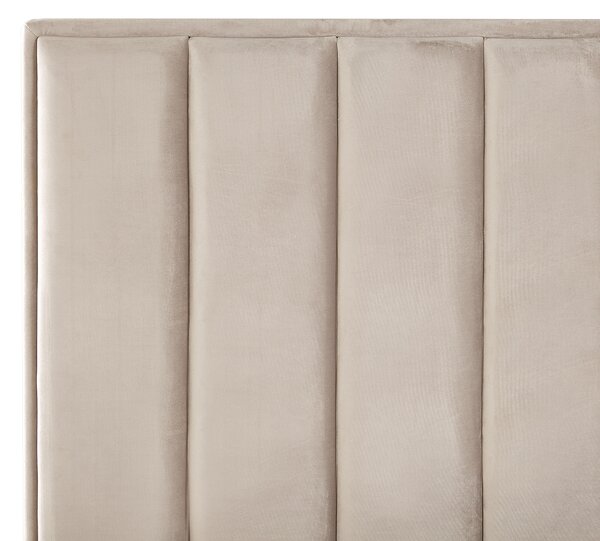 Posteľ sivobéžová zamatová 180 x 200 cm s úložným priestorom čalúnené čelo čierne kovové nohy