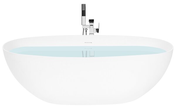 Voľne stojaca vaňa biela solid surface 170 cm oválna s tenkým okrajom moderná kúpeľňa