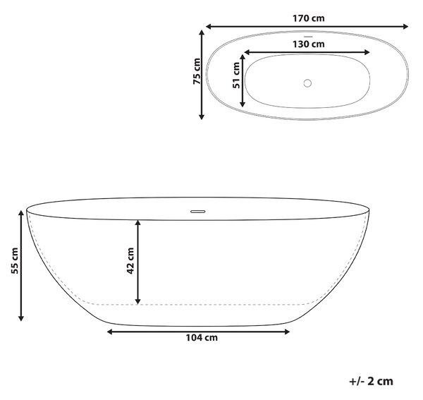 Voľne stojaca vaňa biela solid surface 170 cm oválna s tenkým okrajom moderná kúpeľňa