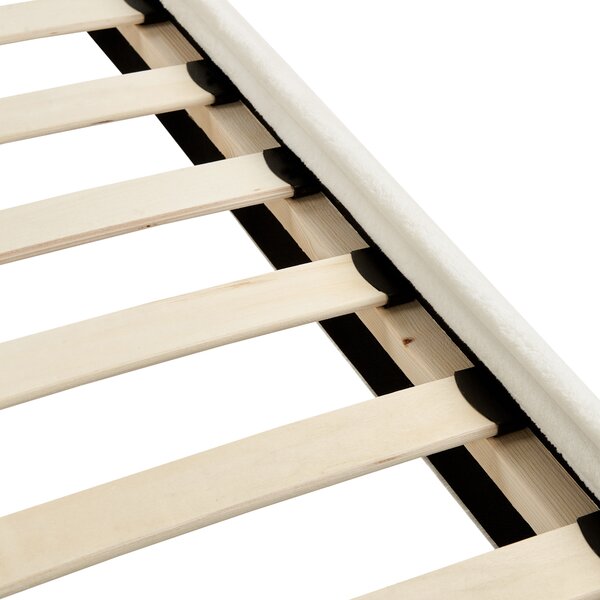 Posteľ krémová biela menčestrová 140 x 200 cm čalúnené čelo čierne nohy lamelový rošt minimalistický dizajn