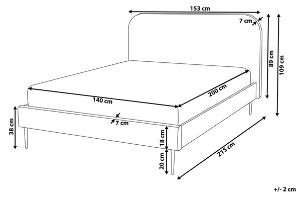 Posteľ krémová biela menčestrová 140 x 200 cm čalúnené čelo čierne nohy lamelový rošt minimalistický dizajn