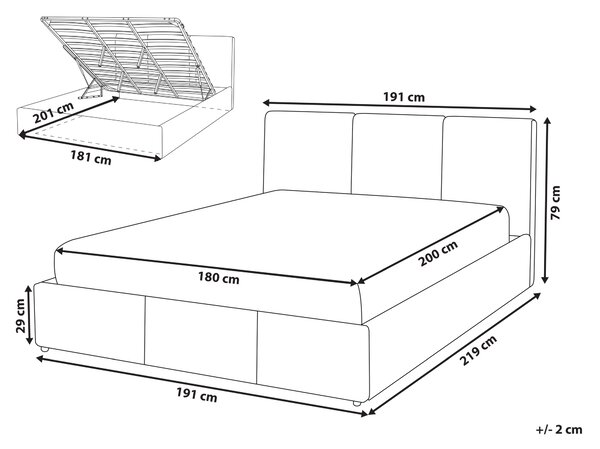 Posteľ s úložným priestorom krémová biela buklé čalúnenie dvojlôžková 180 x 200 cm prešívané čelo