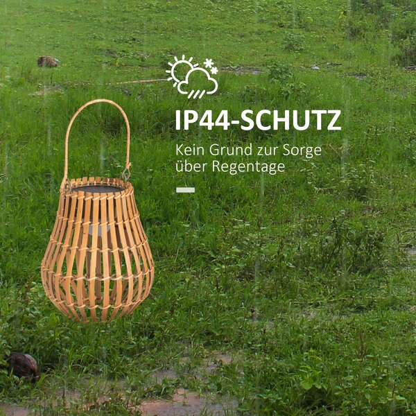 OUTSUNNY Solárna záhradná lampa dobíjateľná 3 farby svetla s bambusovým tienidlom