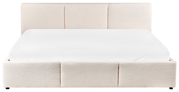 Posteľ s úložným priestorom krémová biela buklé čalúnenie dvojlôžková 180 x 200 cm prešívané čelo