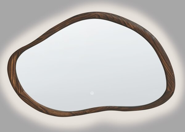 Nástenné závesné kúpeľňové oválne LED zrkadlo tmavohnedé 60 x 93 cm s osvetlením moderná kúpeľňa