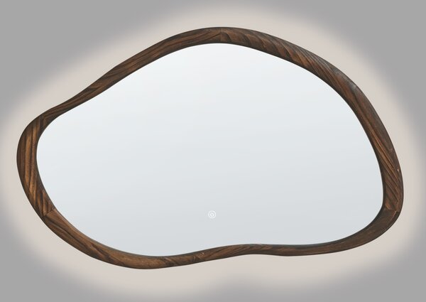 Nástenné závesné kúpeľňové oválne LED zrkadlo tmavohnedé 60 x 93 cm s osvetlením moderná kúpeľňa