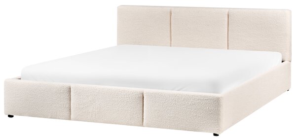 Posteľ s úložným priestorom krémová biela buklé čalúnenie dvojlôžková 180 x 200 cm prešívané čelo