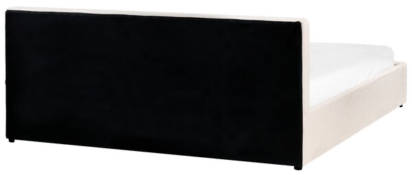 Posteľ s úložným priestorom krémová biela buklé čalúnenie dvojlôžková 180 x 200 cm prešívané čelo