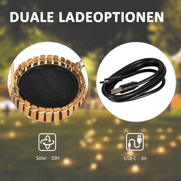 OUTSUNNY Solárna záhradná lampa dobíjateľná 3 farby svetla s bambusovým tienidlom