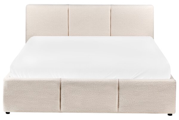 Posteľ s úložným priestorom krémová biela buklé čalúnenie dvojlôžková 140 x 200 cm prešívané čelo