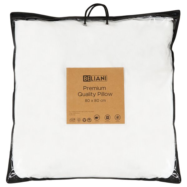 Vankúš biely poťah z mikrovlákna polyesterová výplň 80 x 80 cm vysoký profil spálňa