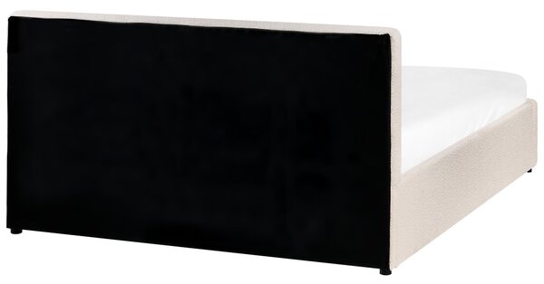 Posteľ s úložným priestorom krémová biela buklé čalúnenie dvojlôžková 140 x 200 cm prešívané čelo
