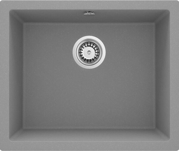 Deante Corda Flush, granitový drez na dosku 550x460x204 mm, 3,5" + priestorovo úsporný sifón, 1-komorový, šedá, ZQA_S10F