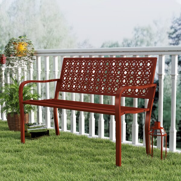 OUTSUNNY Dvojmiestna kovová záhradná lavica s podrúčkami nosnosť 240 kg 127 x 63 x 85 cm červená