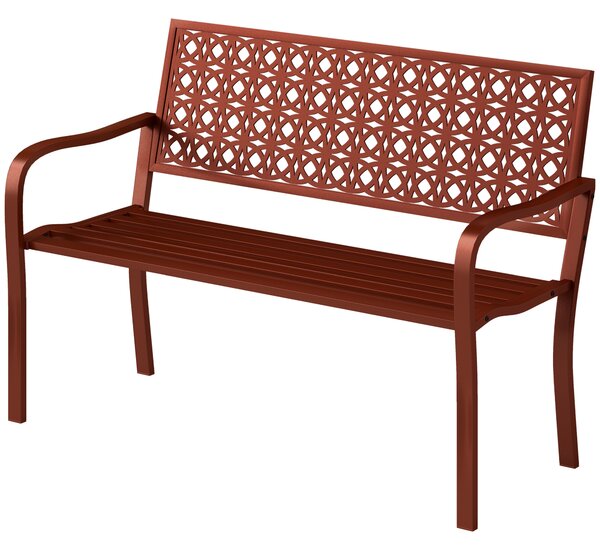 OUTSUNNY Dvojmiestna kovová záhradná lavica s podrúčkami nosnosť 240 kg 127 x 63 x 85 cm červená