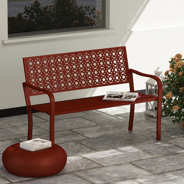 OUTSUNNY Dvojmiestna kovová záhradná lavica s podrúčkami nosnosť 240 kg 127 x 63 x 85 cm červená