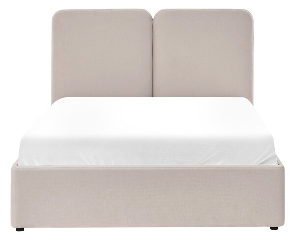 Posteľ s úložným priestorom béžová 140 x 200 cm látkové čalúnenie elegantné čelo zdvíhací rošt