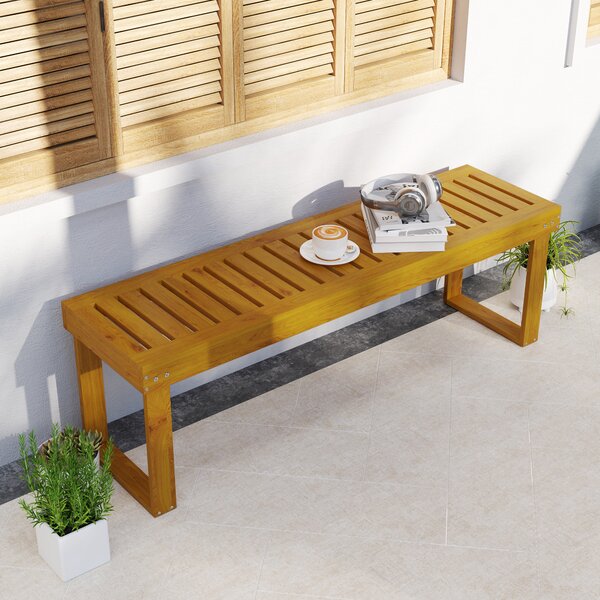 OUTSUNNY Dvojmiestna záhradná lavica drevená nosnosť 300 kg 128 x 51 x 73 cm teakové drevo
