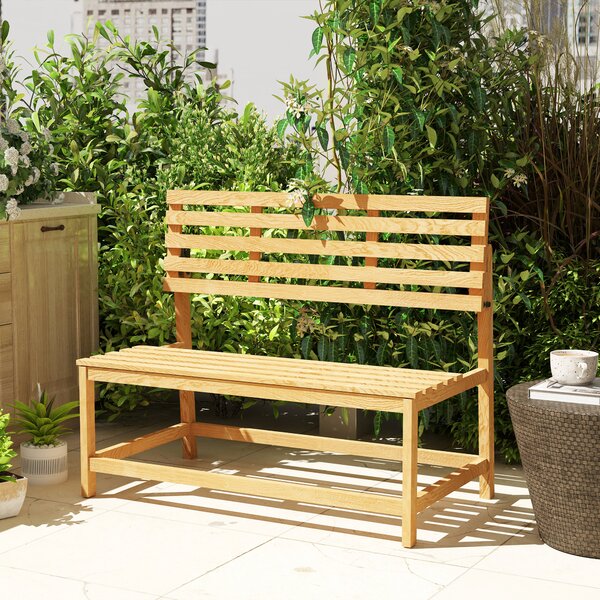OUTSUNNY Dvojmiestna záhradná lavica drevená nosnosť 240 kg 110 x 61 x 89 cm teakové drevo