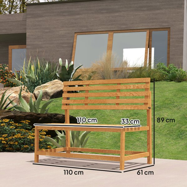 OUTSUNNY Dvojmiestna záhradná lavica drevená nosnosť 240 kg 110 x 61 x 89 cm teakové drevo