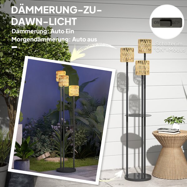 OUTSUNNY Solárna stojacia lampa RATAN 3 v boho štýle 37 x 144 cm
