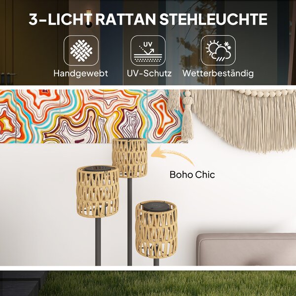 OUTSUNNY Solárna stojacia lampa RATAN 3 v boho štýle 37 x 144 cm