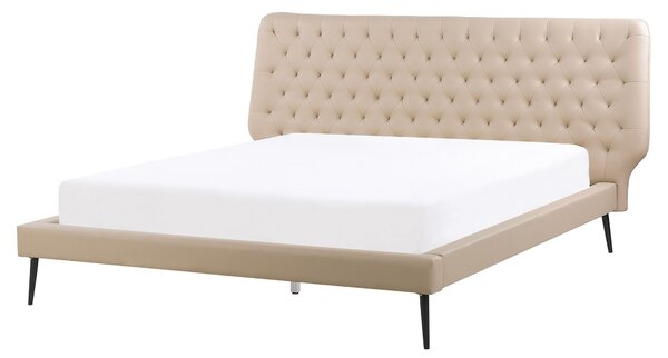 Posteľ béžová umelá koža 160 x 200 cm čalúnený rám postele s roštom prešívané čelo moderný dizajn