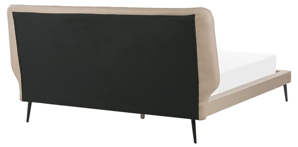 Posteľ béžová umelá koža 160 x 200 cm čalúnený rám postele s roštom prešívané čelo moderný dizajn