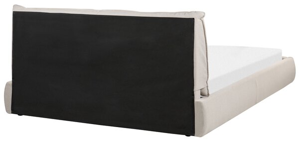 Posteľ béžová polyester látkové čalúnenie 160 x 200 cm lamelový rošt hrubé čalúnené čelo postele moderný štýl spálňa