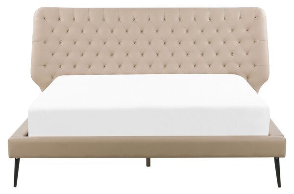 Posteľ béžová umelá koža 160 x 200 cm čalúnený rám postele s roštom prešívané čelo moderný dizajn