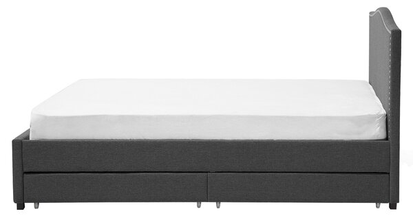 Posteľ s úložným priestorom sivá látkové čalúnenie 160 x 200 cm čelo s lemovaním s roštom klasický štýl