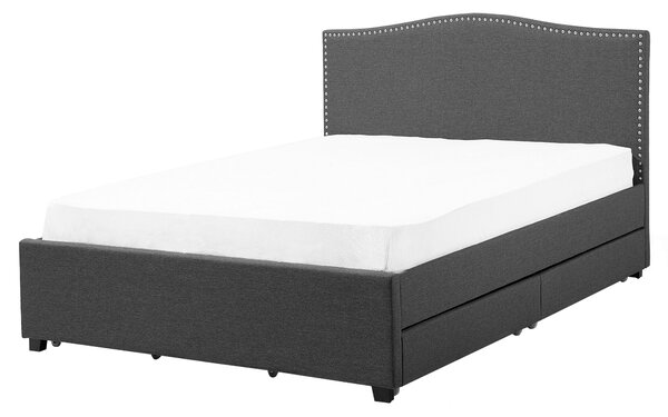 Posteľ s úložným priestorom sivá látkové čalúnenie 160 x 200 cm čelo s lemovaním s roštom klasický štýl