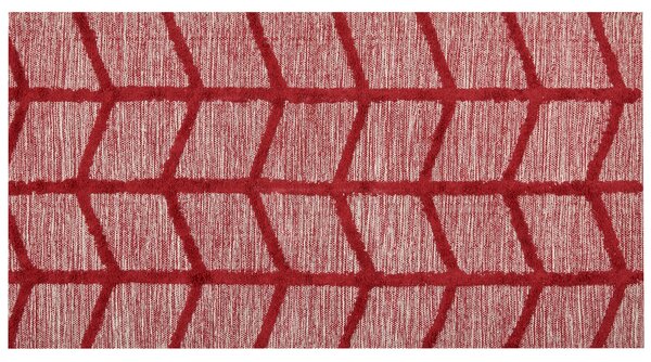 Koberec červený bavlna 80 x 150 cm geometrický vzor ručne všívaný obdĺžnikový tvar boho štýl obývačka spálňa