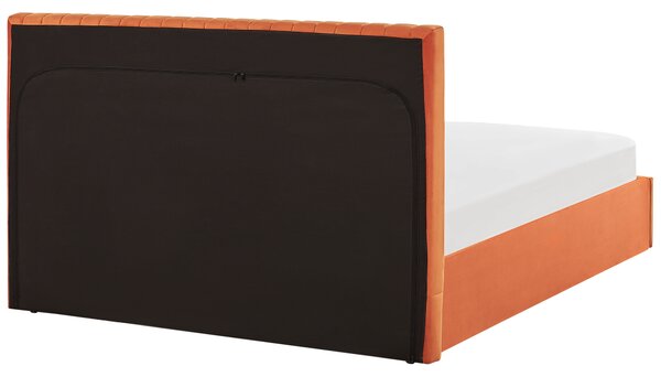 Posteľ s úložným priestorom oranžový zamat 160 x 200 cm vysoké prešívané čelo nábytok do spálne