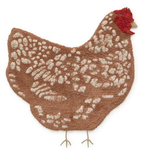 Hnedý prateľný ručne tkaný bavlnený detský koberec 110x100 cm Chicken – Lorena Canals
