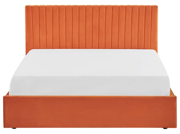 Posteľ s úložným priestorom oranžový zamat 160 x 200 cm vysoké prešívané čelo nábytok do spálne