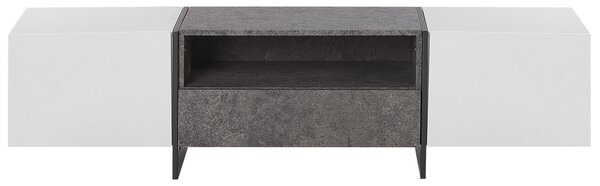TV stolík biela sivá betónový efekt MDF kov s LED osvetlením úložný priestor 2 skrinky zásuvka polica industriálny štýl obývačka