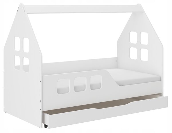 MAXMAX Detská domčeková posteľ KIDHOUSE so zásuvkou - biela - ľavá - 160x80 cm